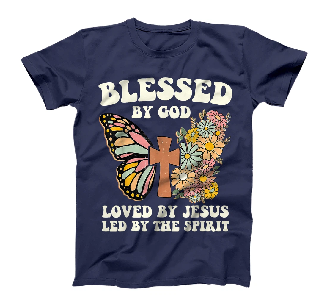 Blessed By God Loved By Jesus Floral Butterfly Christian T-Shirt