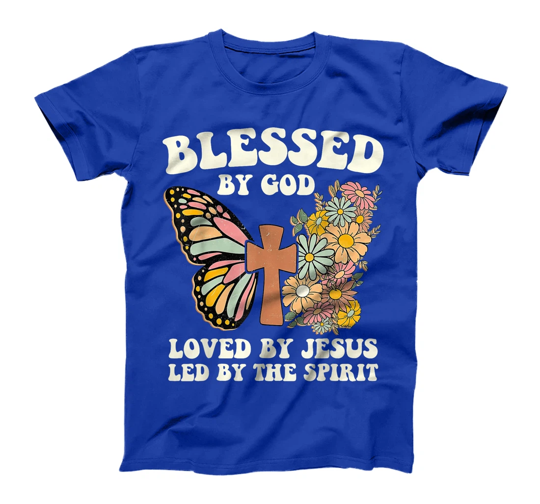Blessed By God Loved By Jesus Floral Butterfly Christian T-Shirt