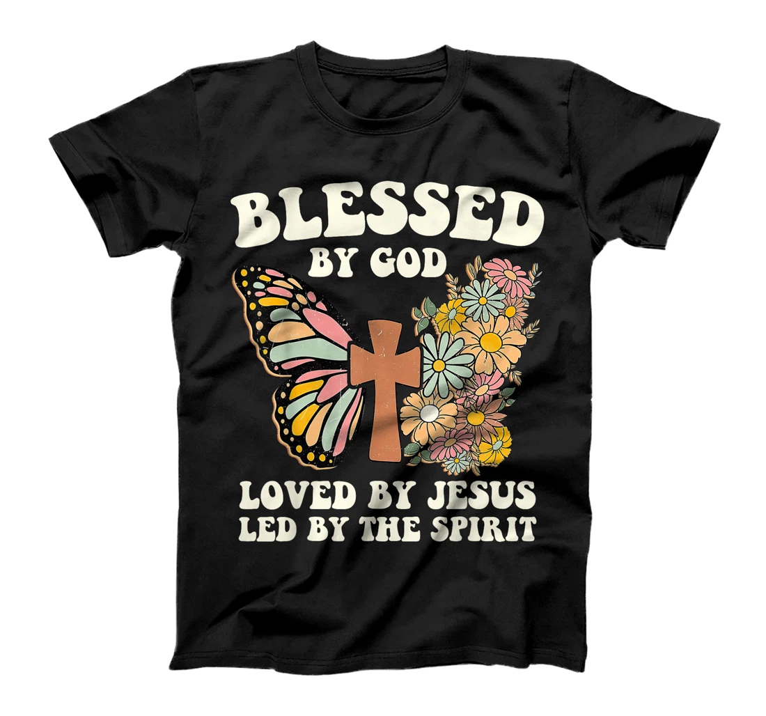 Blessed By God Loved By Jesus Floral Butterfly Christian T-Shirt