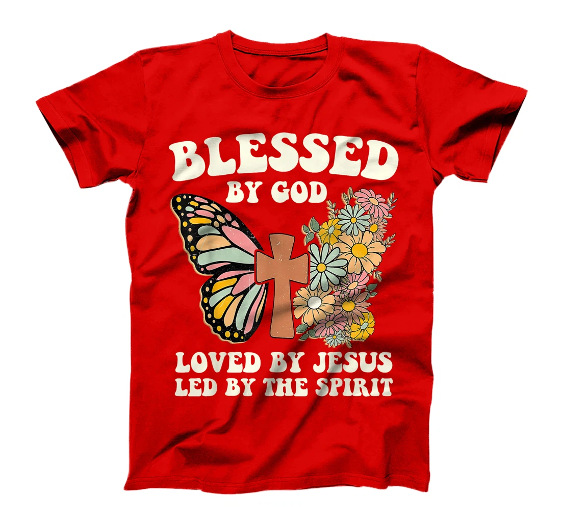 Blessed By God Loved By Jesus Floral Butterfly Christian T-Shirt