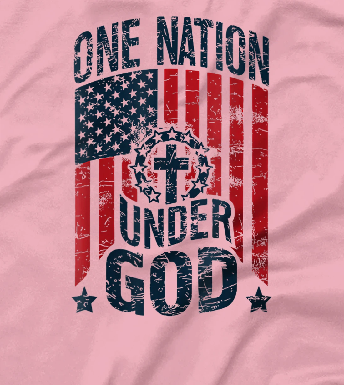 Womens One Nation Under God American Flag Christian Patriotic T-Shirt