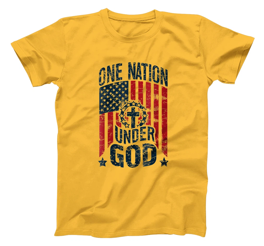 Womens One Nation Under God American Flag Christian Patriotic T-Shirt