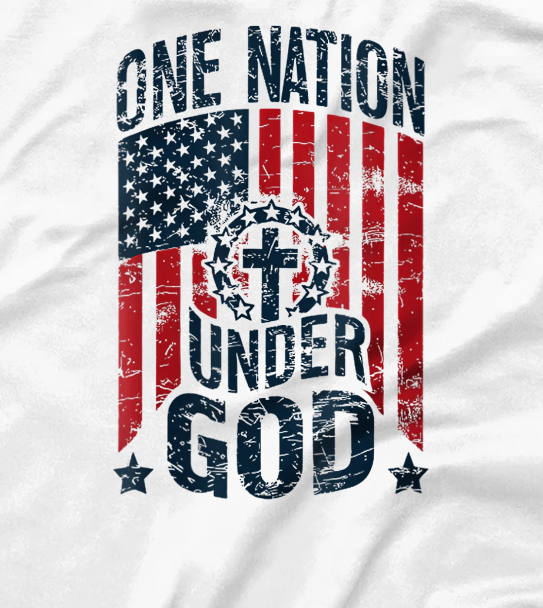 Womens One Nation Under God American Flag Christian Patriotic T-Shirt