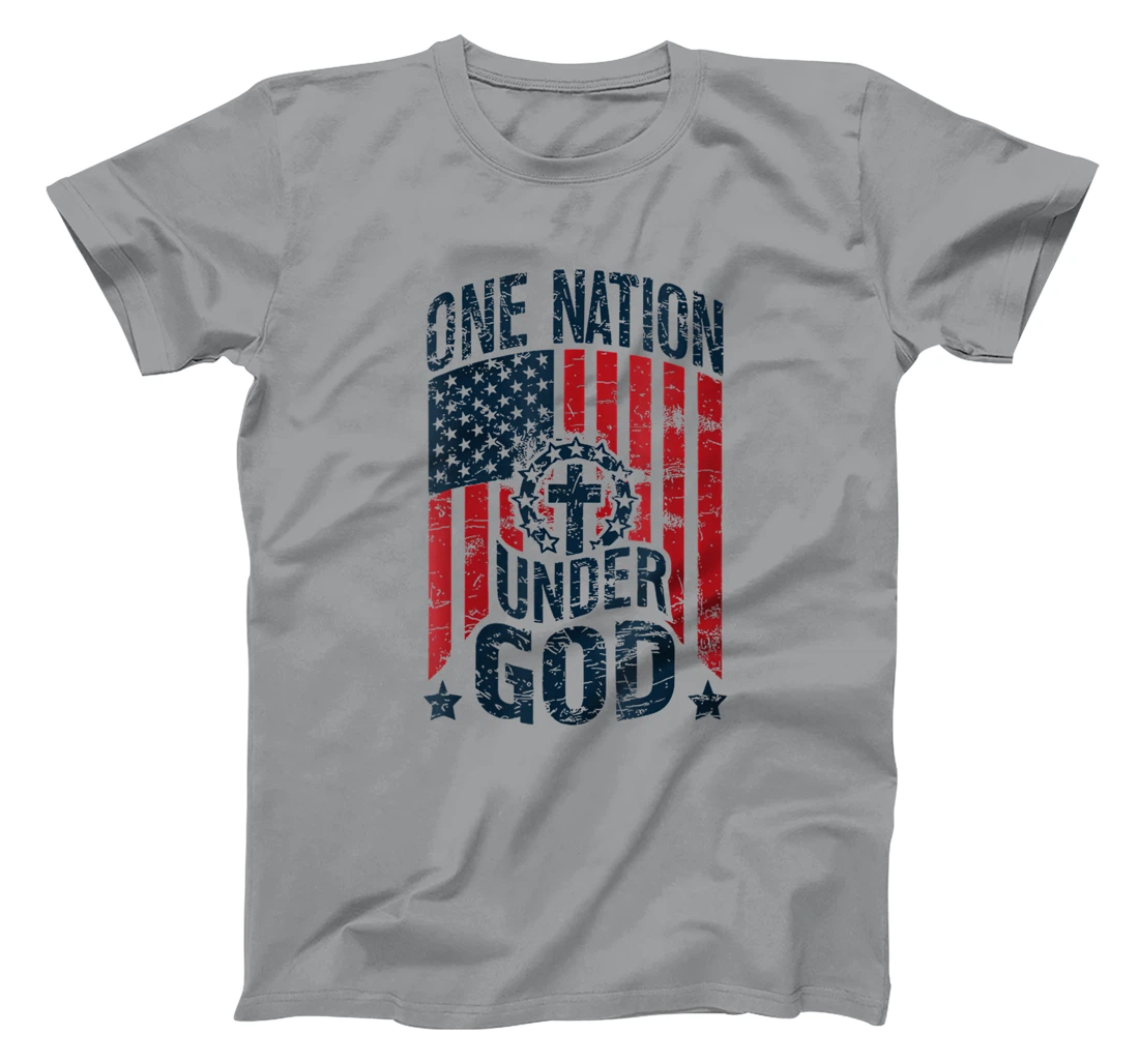 Womens One Nation Under God American Flag Christian Patriotic T-Shirt