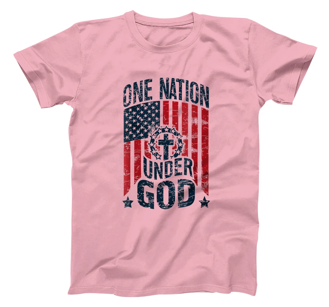 Womens One Nation Under God American Flag Christian Patriotic T-Shirt