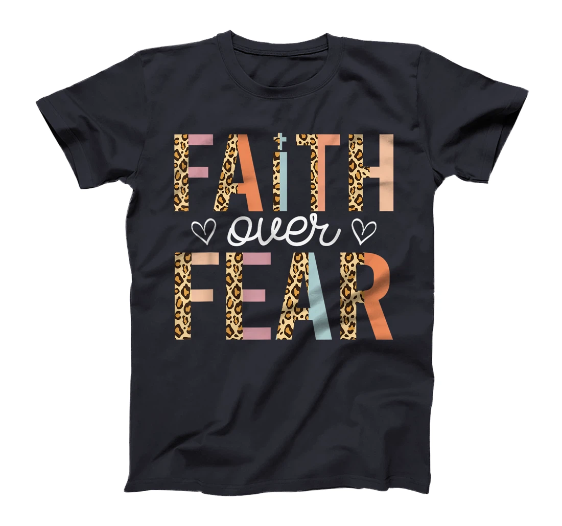 Faith Over Fear God Jesus Religious Christian Leopard Retro T-Shirt