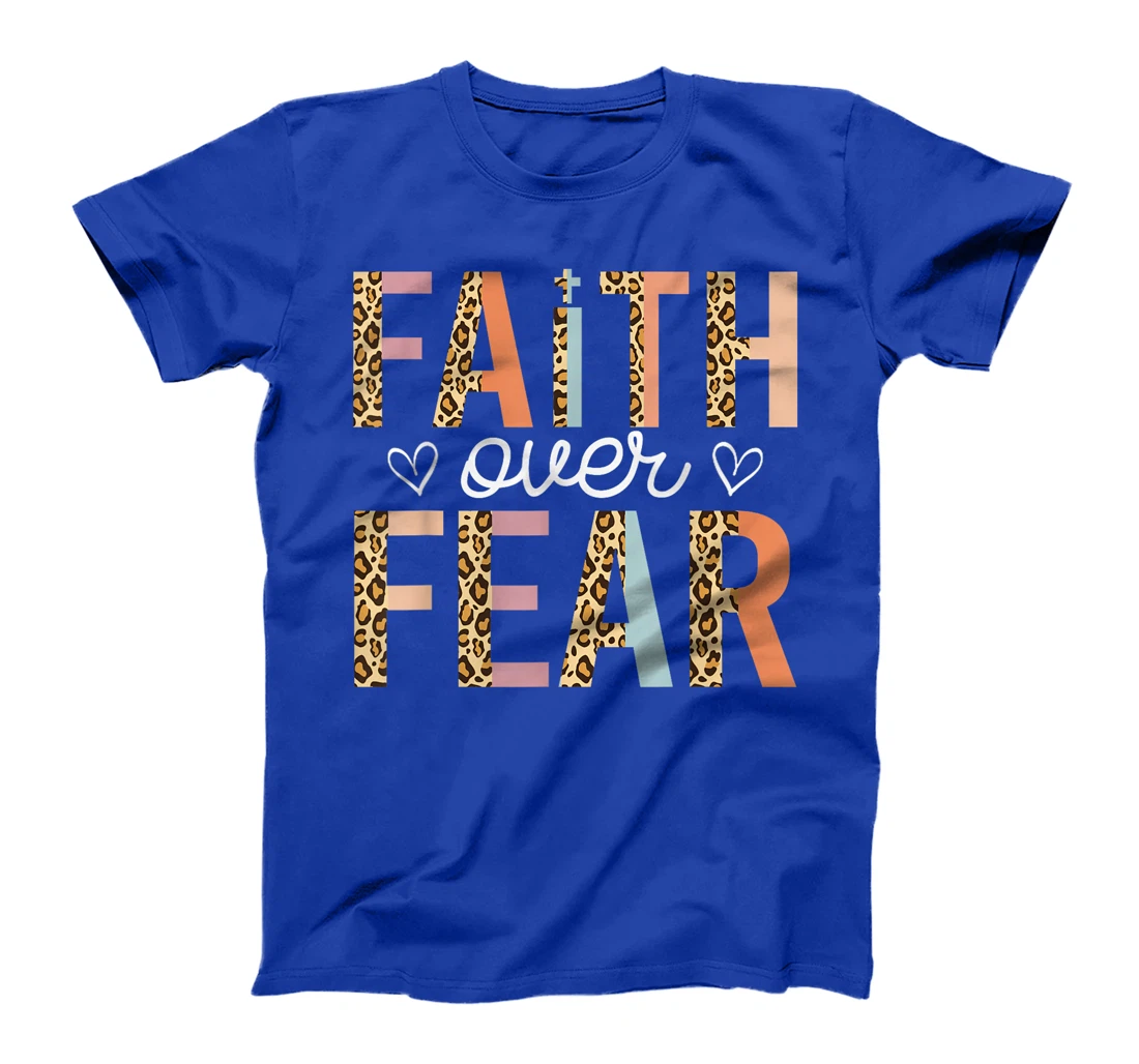 Faith Over Fear God Jesus Religious Christian Leopard Retro T-Shirt