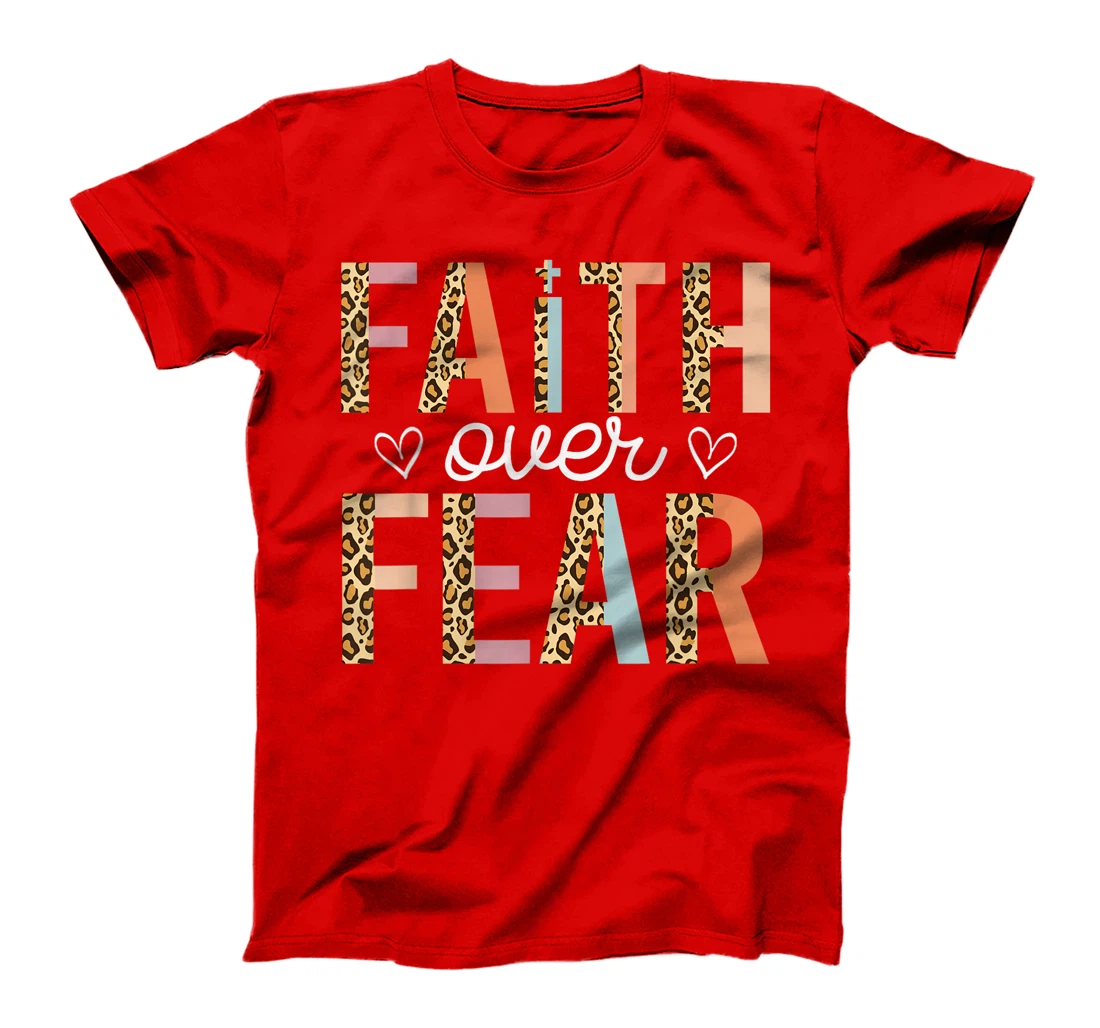 Faith Over Fear God Jesus Religious Christian Leopard Retro T-Shirt