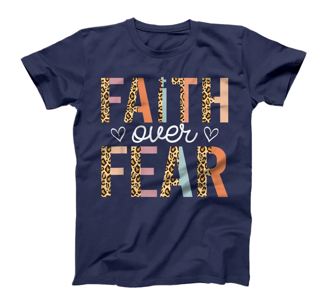 Faith Over Fear God Jesus Religious Christian Leopard Retro T-Shirt