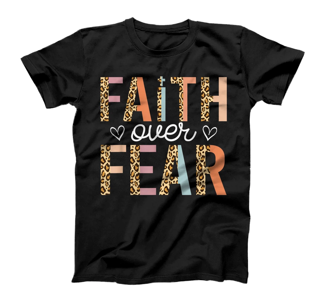 Faith Over Fear God Jesus Religious Christian Leopard Retro T-Shirt