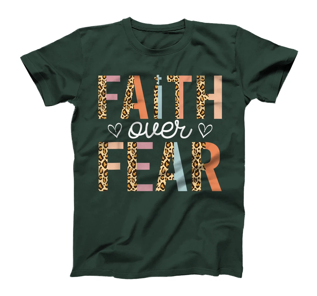 Faith Over Fear God Jesus Religious Christian Leopard Retro T-Shirt