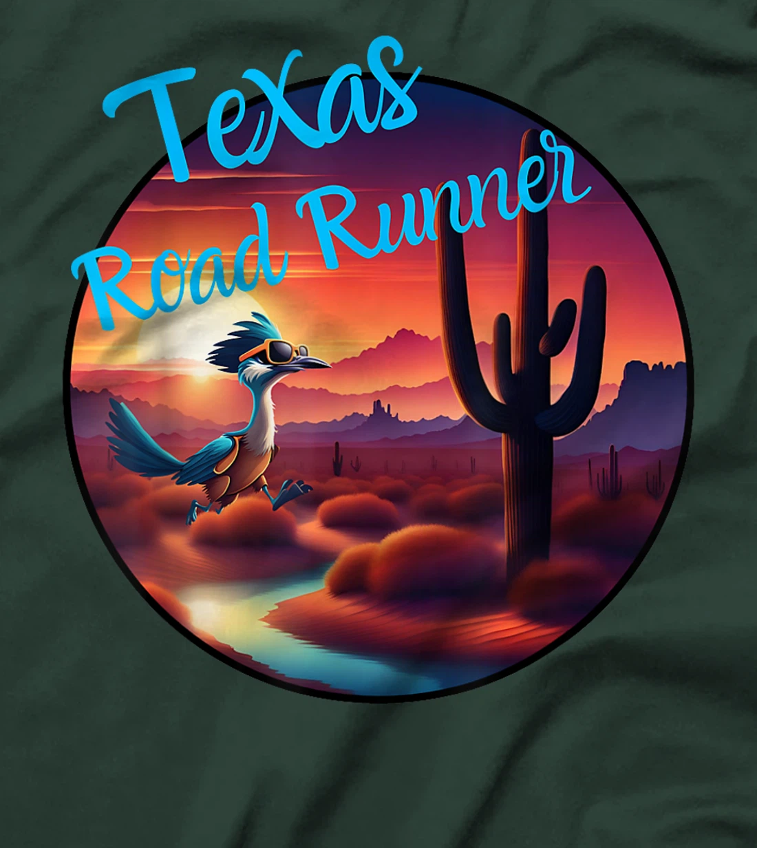 Road Runner Texas Desert Sunset Cactus Running Bird Lover T-Shirt