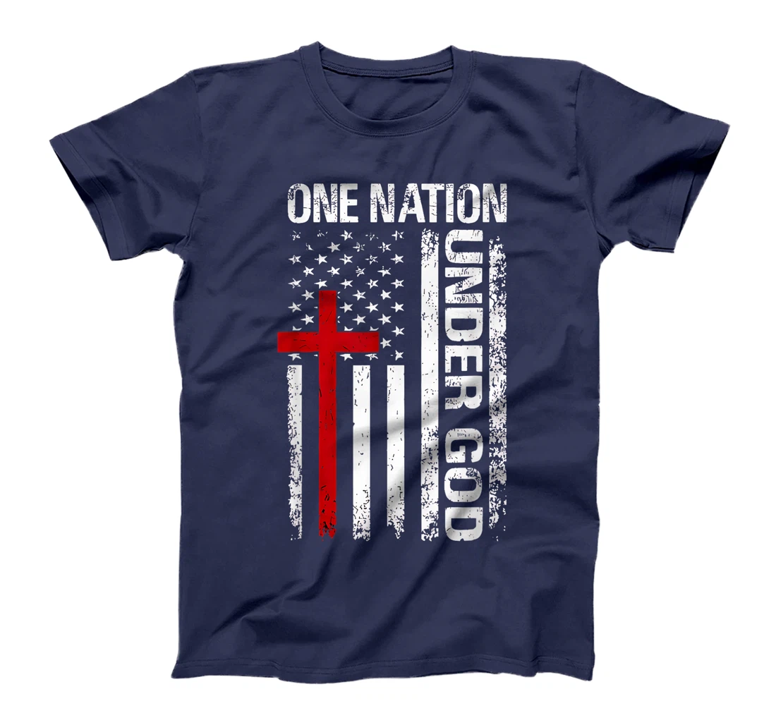 Womens One Nation Under God Flag 4th Of July Patriotic Christian T-Shirt