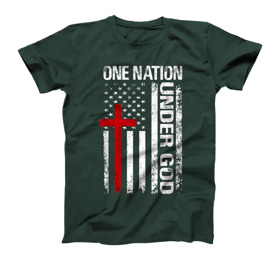 Womens One Nation Under God Flag 4th Of July Patriotic Christian T-Shirt