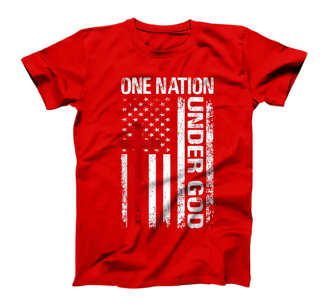 Womens One Nation Under God Flag 4th Of July Patriotic Christian T-Shirt