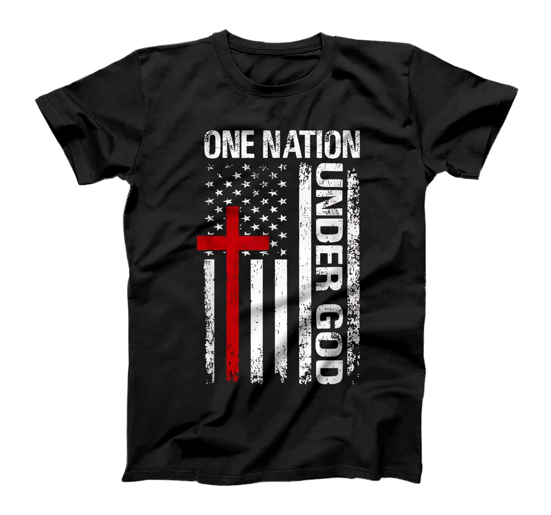 Womens One Nation Under God Flag 4th Of July Patriotic Christian T-Shirt