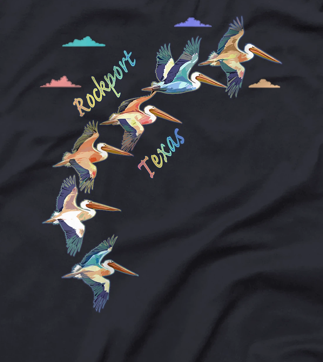 Womens Rockport Texas Colorful Tie-Dye Pelican Art T-Shirt