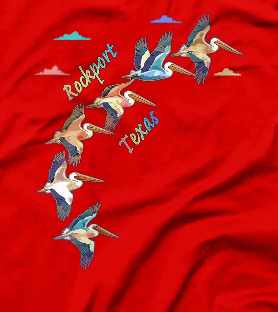 Womens Rockport Texas Colorful Tie-Dye Pelican Art T-Shirt