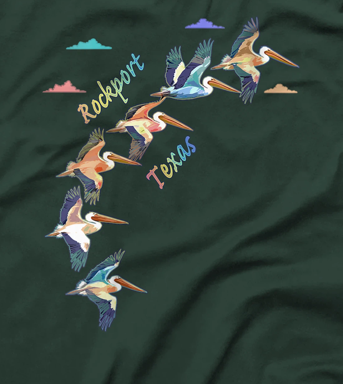 Womens Rockport Texas Colorful Tie-Dye Pelican Art T-Shirt