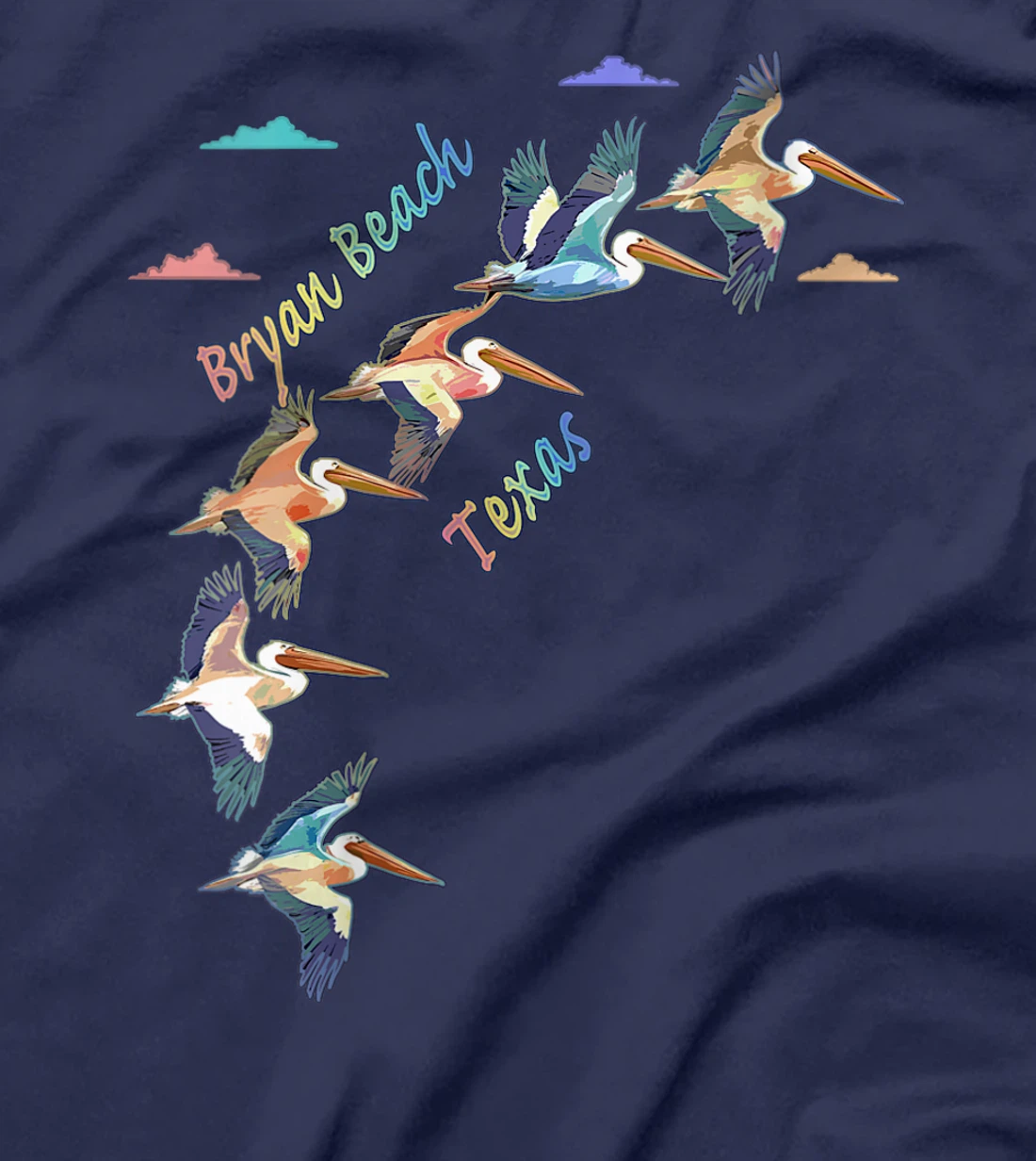Womens Bryan Beach Texas Colorful Tie-Dye Pelican Art T-Shirt