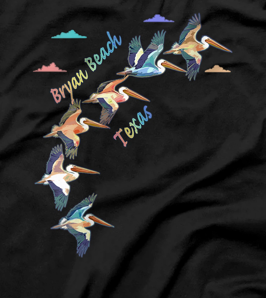 Womens Bryan Beach Texas Colorful Tie-Dye Pelican Art T-Shirt