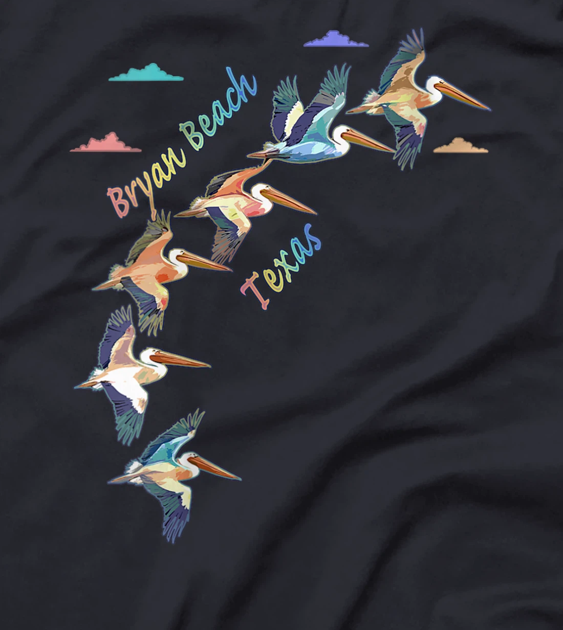 Womens Bryan Beach Texas Colorful Tie-Dye Pelican Art T-Shirt