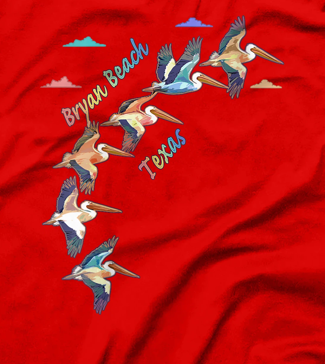 Womens Bryan Beach Texas Colorful Tie-Dye Pelican Art T-Shirt