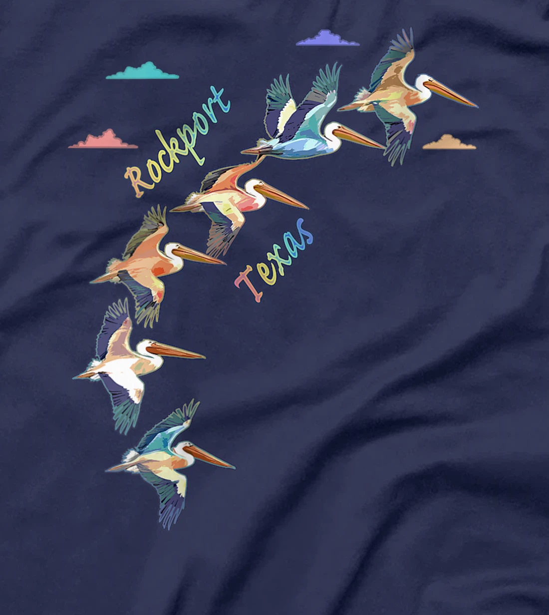 Womens Rockport Texas Colorful Tie-Dye Pelican Art T-Shirt