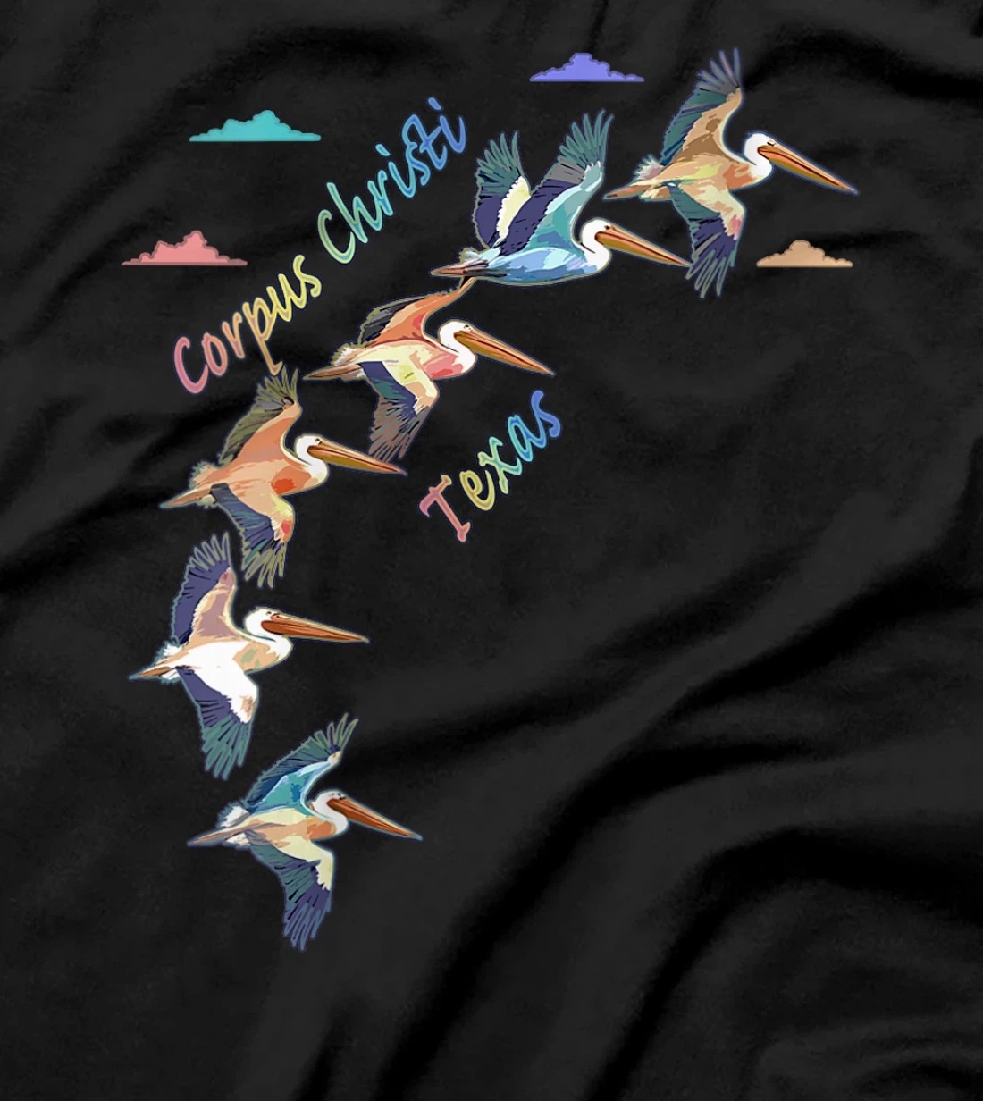Womens Corpus Christi Texas Colorful Tie-Dye Pelican Art T-Shirt