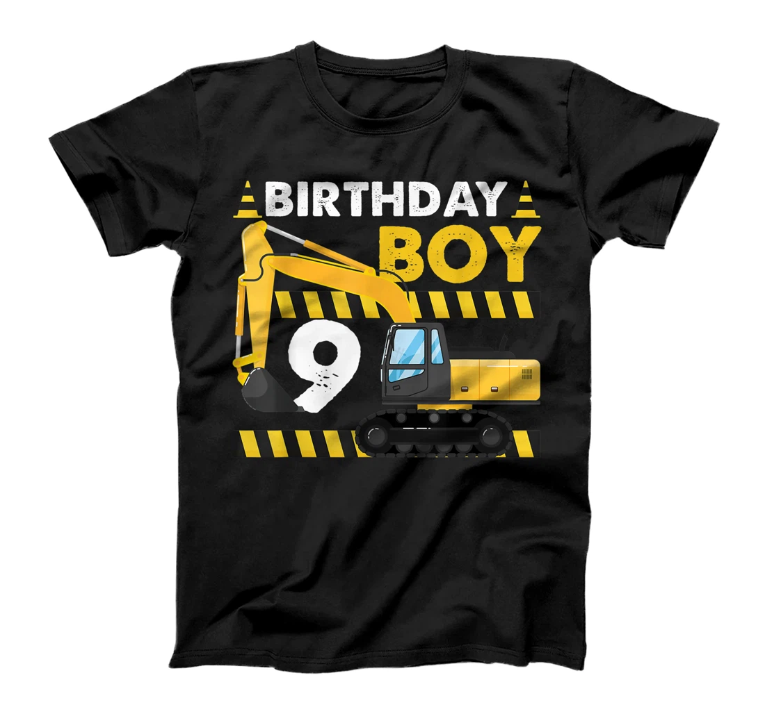 Birthday Boy 9th Birthday Excavator Construction Vehicle T-Shirt