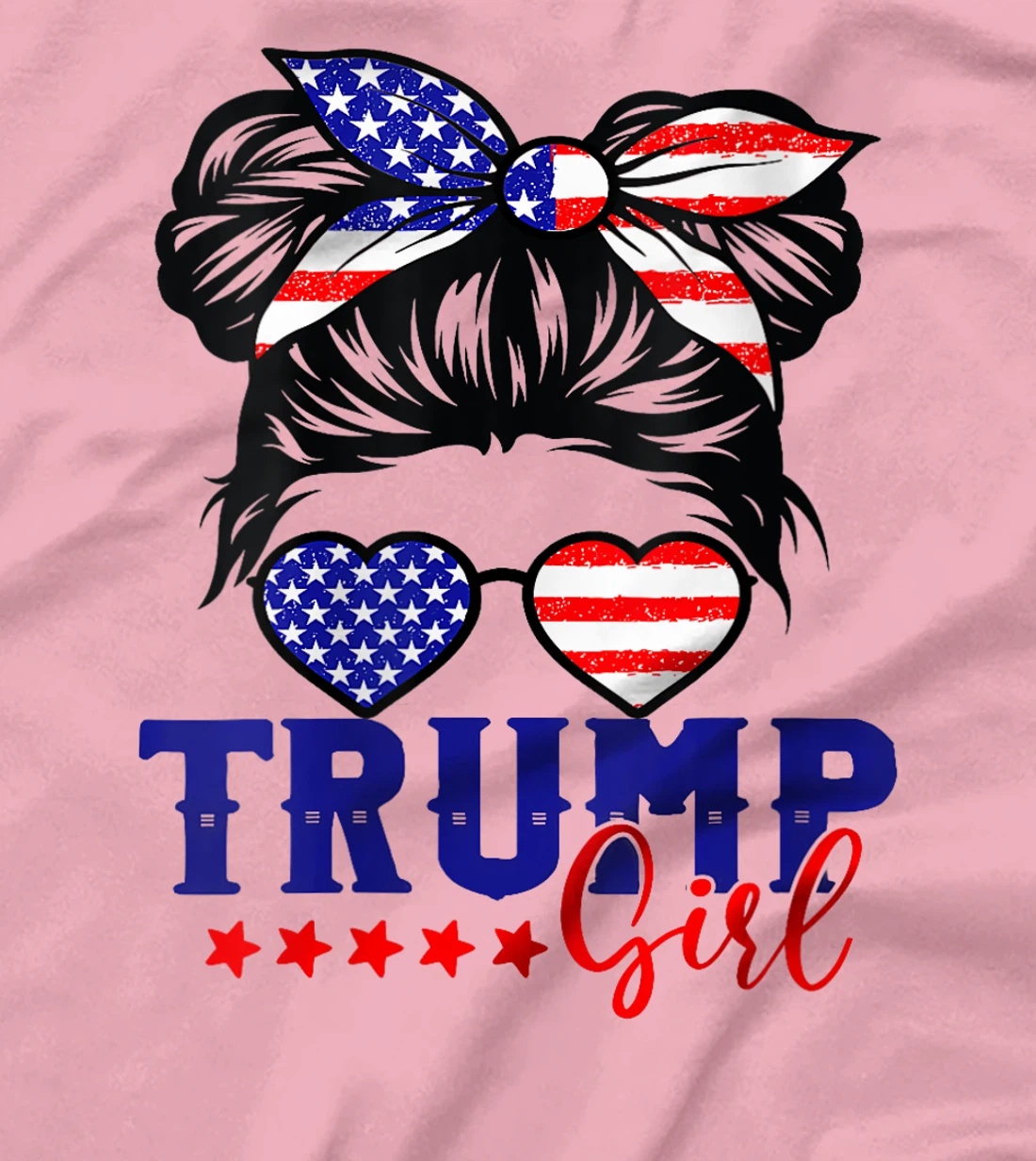 Womens Trump Girl Messy Bun Trump 2024 Election American Flag T-Shirt