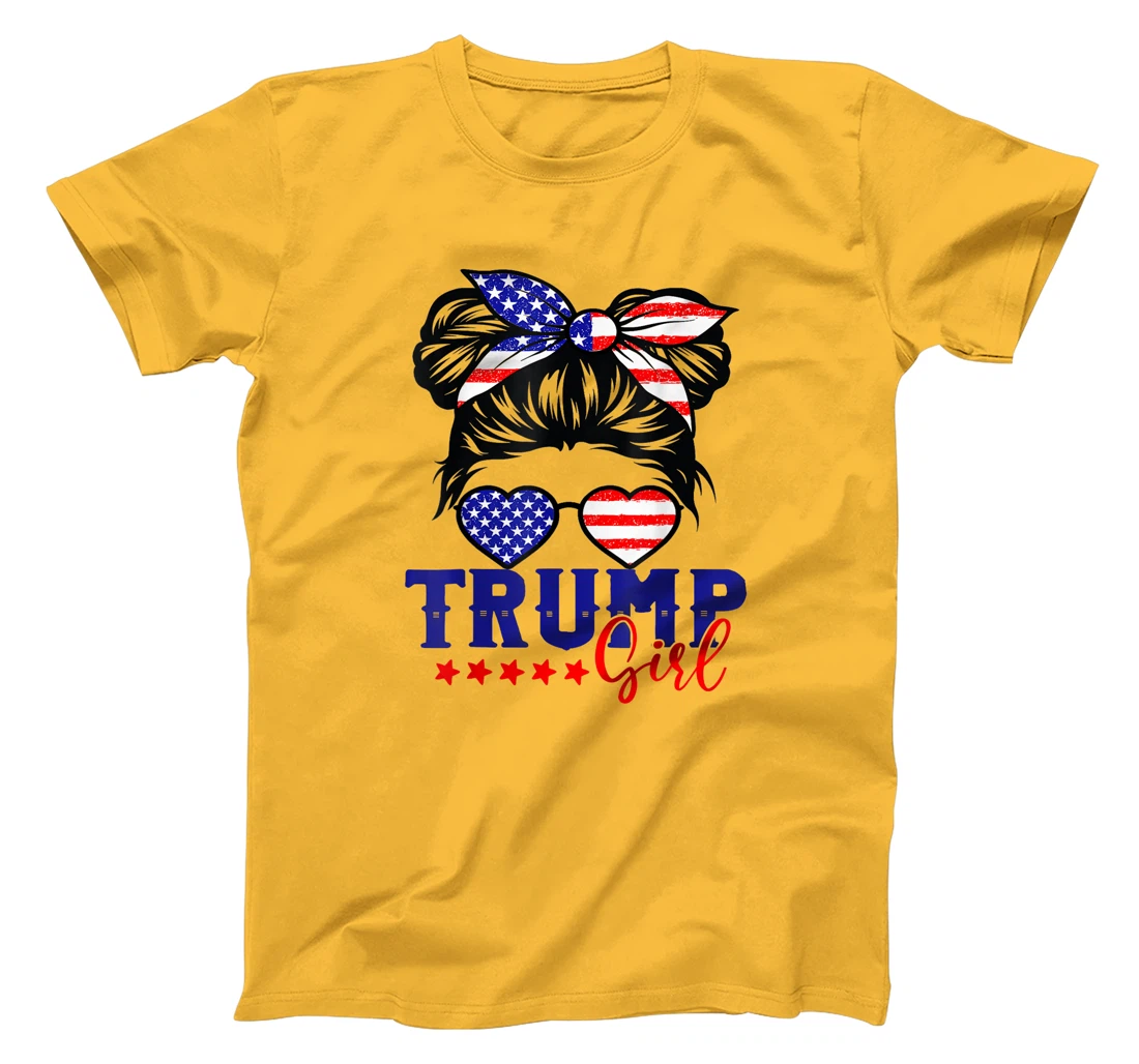 Trump Girl Messy Bun Trump 2024 Election American Flag T-Shirt
