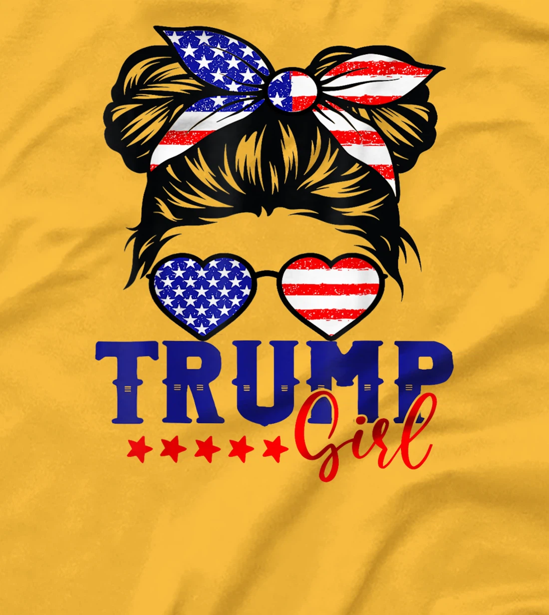 Trump Girl Messy Bun Trump 2024 Election American Flag T-Shirt