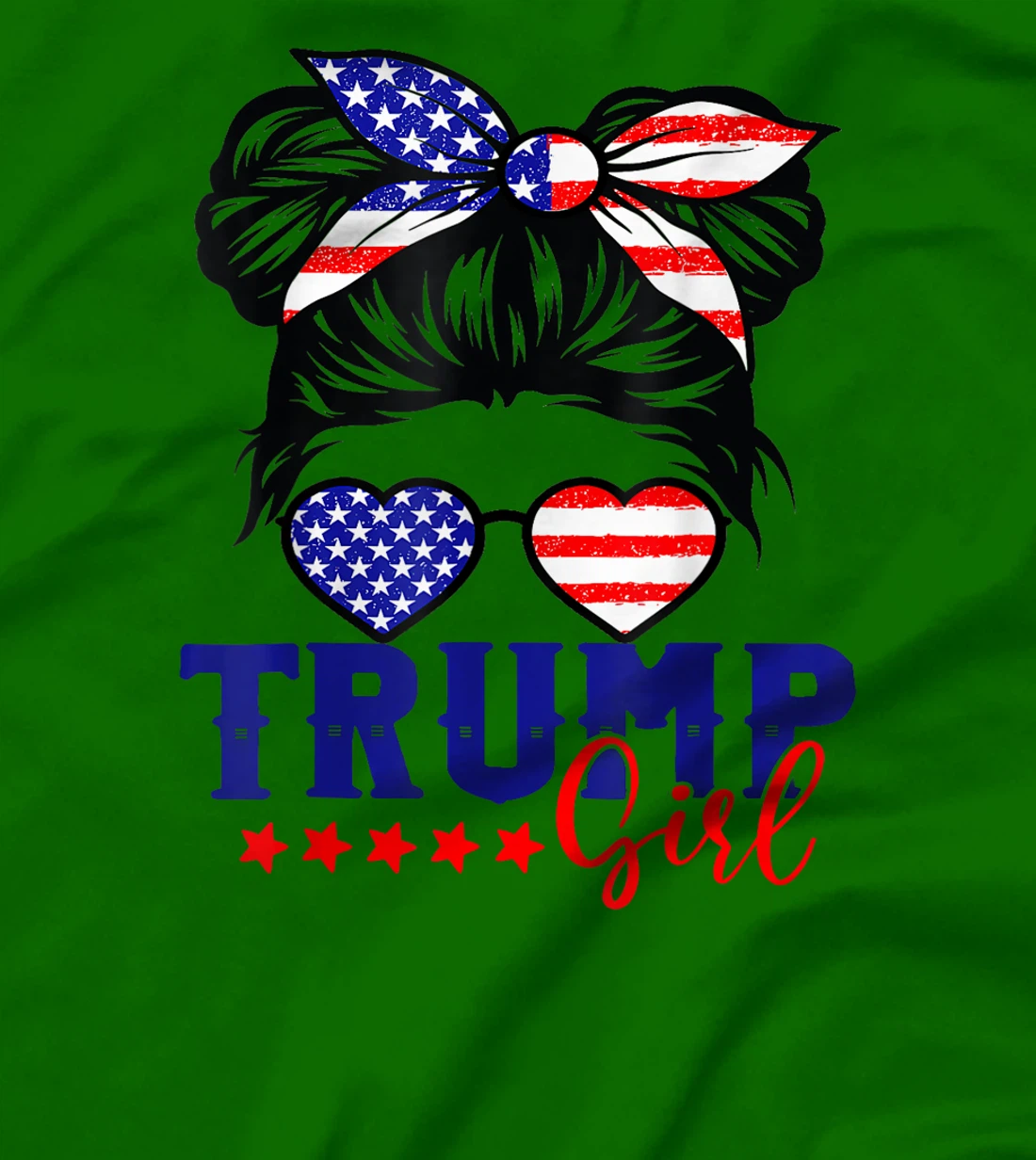 Trump Girl Messy Bun Trump 2024 Election American Flag T-Shirt