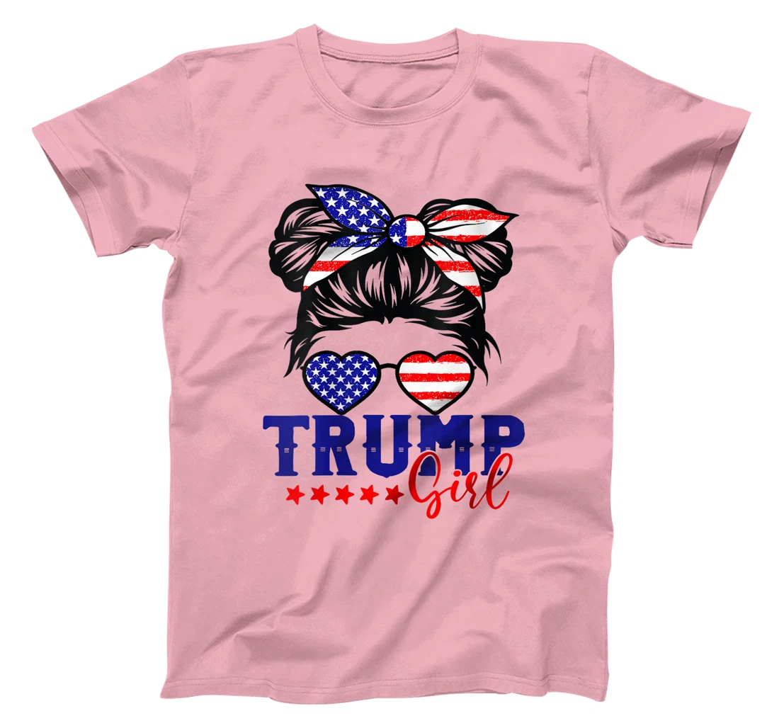 Womens Trump Girl Messy Bun Trump 2024 Election American Flag T-Shirt