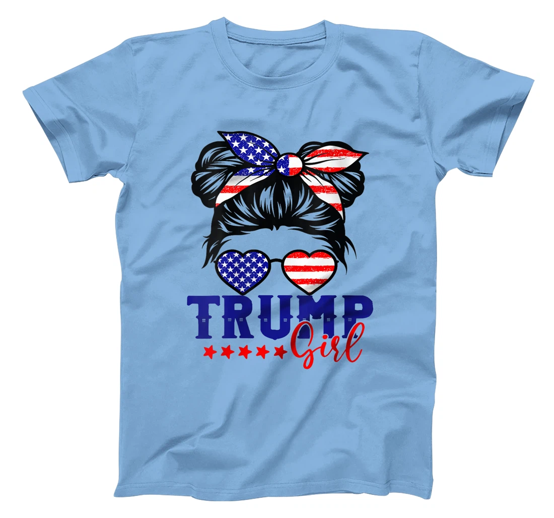 Womens Trump Girl Messy Bun Trump 2024 Election American Flag T-Shirt