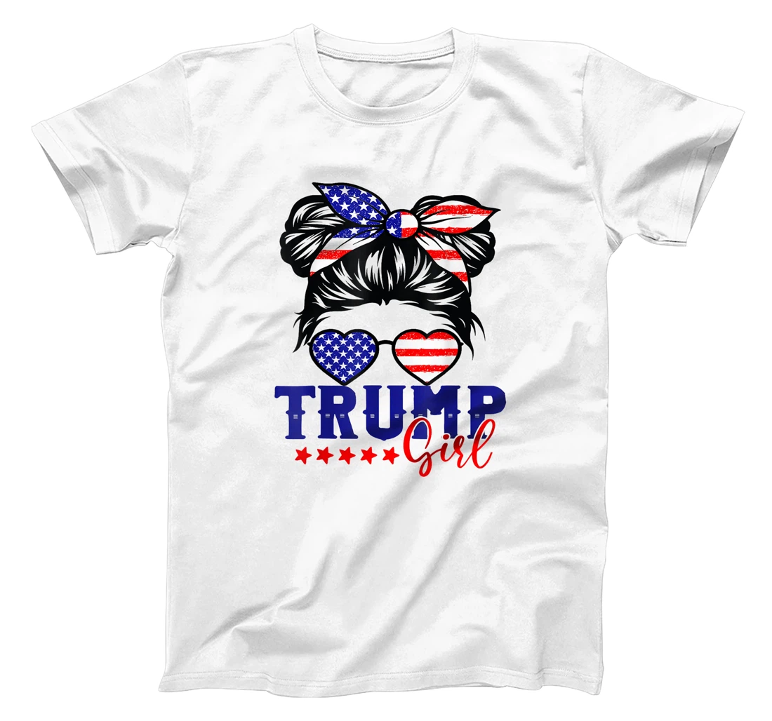 Trump Girl Messy Bun Trump 2024 Election American Flag T-Shirt