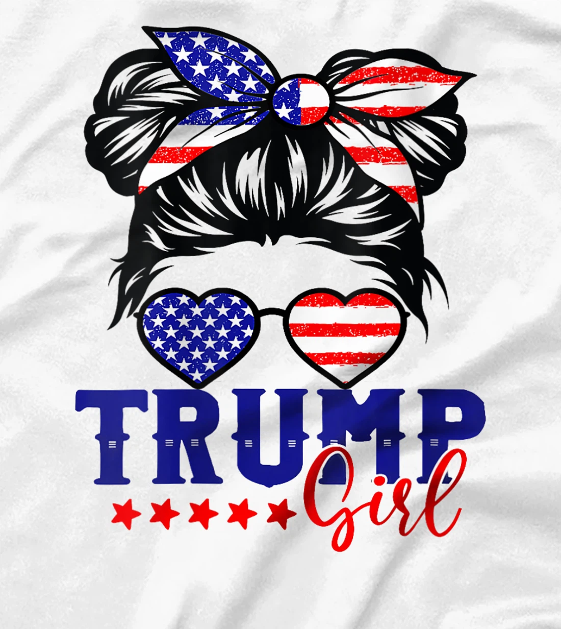 Womens Trump Girl Messy Bun Trump 2024 Election American Flag T-Shirt