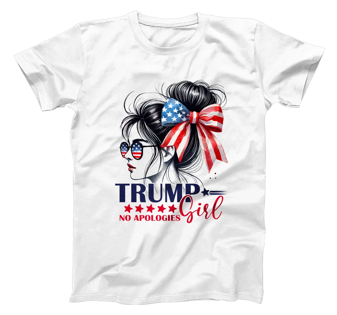 Trump Girl No Apologies American Flag Trump 2024 Messy Bun Premium T-Shirt