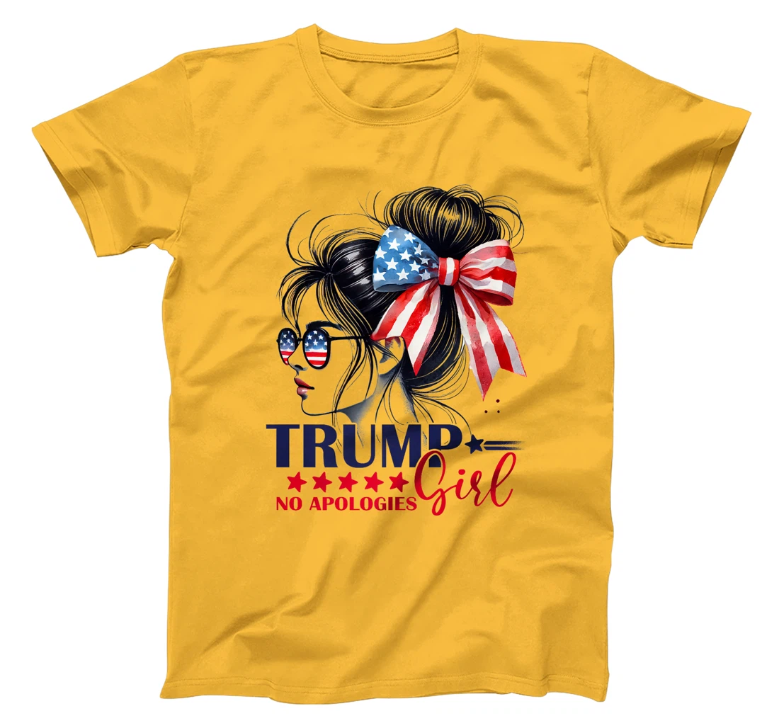 Trump Girl No Apologies American Flag Trump 2024 Messy Bun Premium T-Shirt