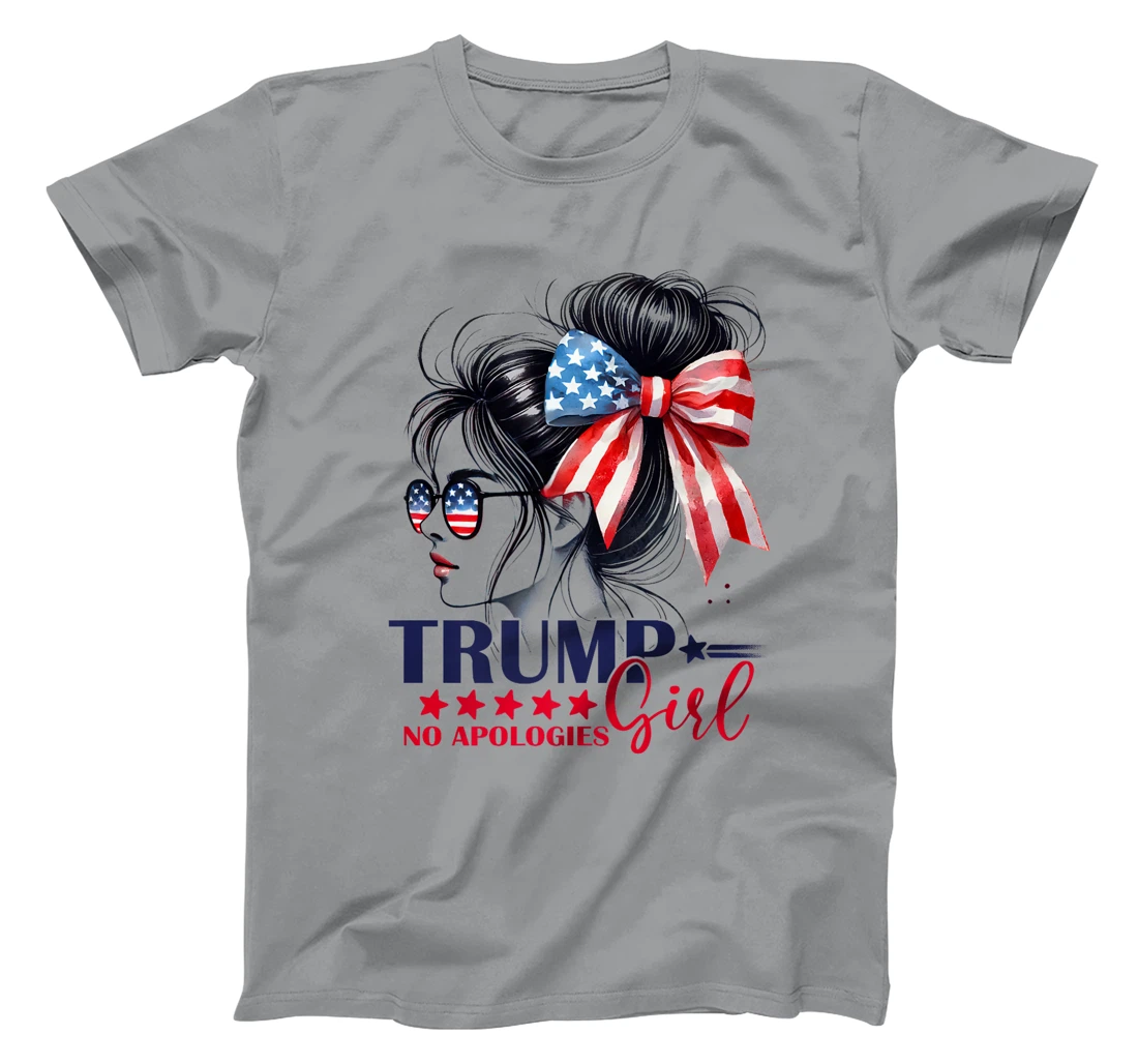 Trump Girl No Apologies American Flag Trump 2024 Messy Bun Premium T-Shirt