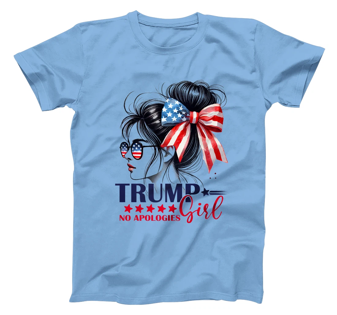 Trump Girl No Apologies American Flag Trump 2024 Messy Bun Premium T-Shirt