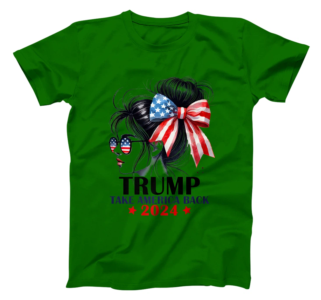 Trump 2024 Take America Back Messy Bun Girl American Flag Premium T-Shirt