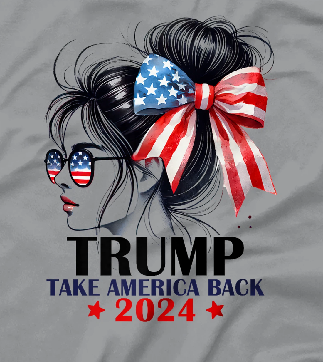 Trump 2024 Take America Back Messy Bun Girl American Flag Premium T-Shirt