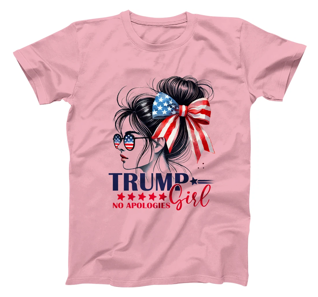 Trump Girl No Apologies American Flag Trump 2024 Messy Bun Premium T-Shirt
