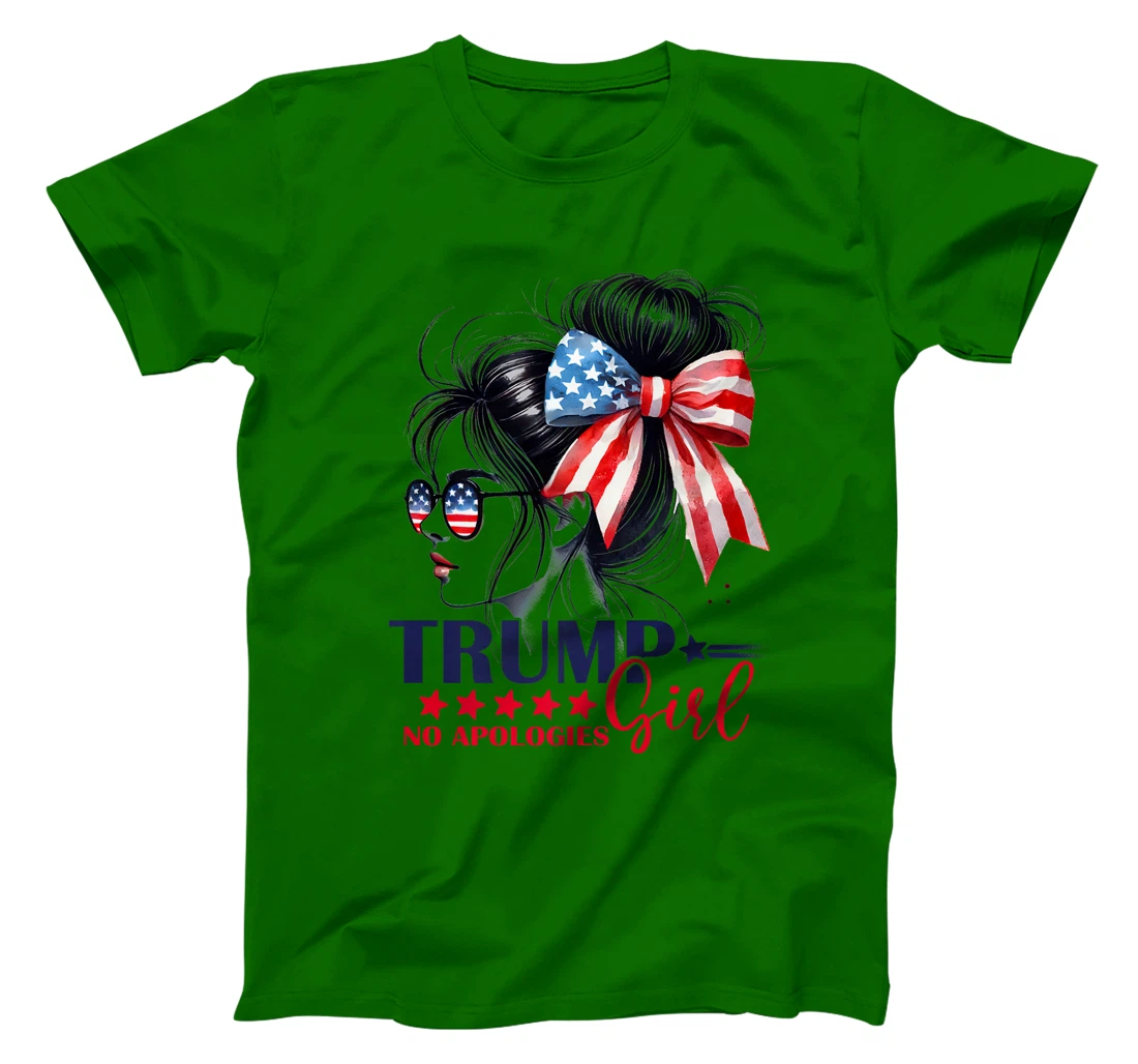 Trump Girl No Apologies American Flag Trump 2024 Messy Bun Premium T-Shirt