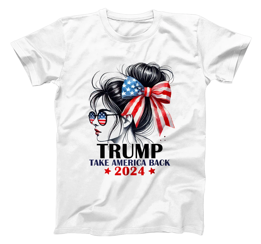 Trump 2024 Take America Back Messy Bun Girl American Flag Premium T-Shirt