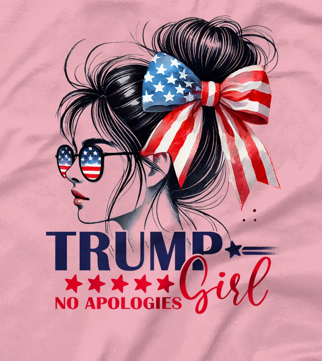 Trump Girl No Apologies American Flag Trump 2024 Messy Bun Premium T-Shirt