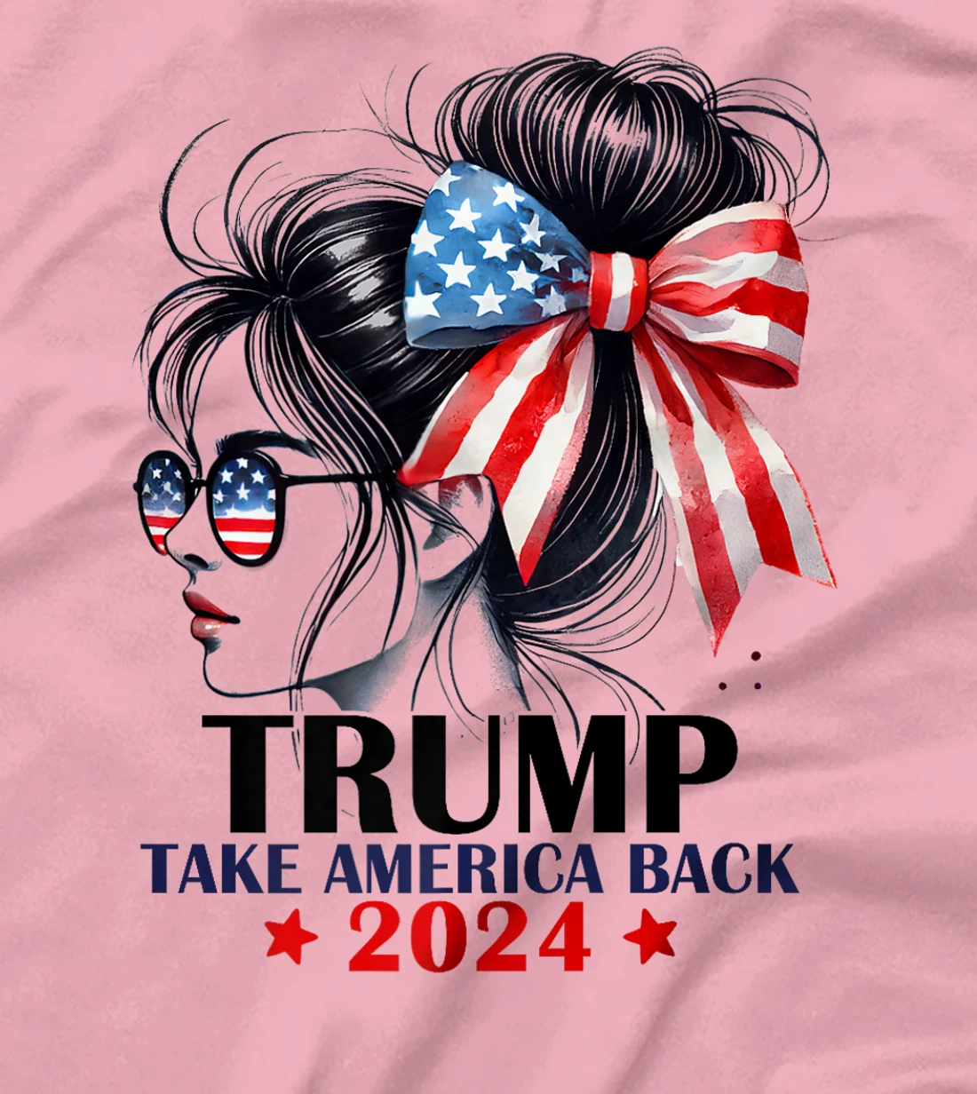 Trump 2024 Take America Back Messy Bun Girl American Flag Premium T-Shirt