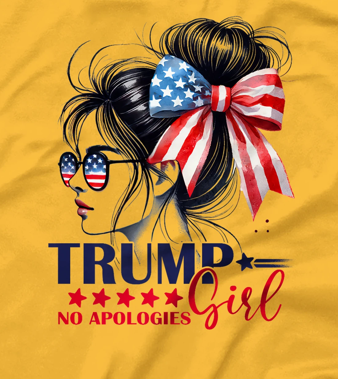 Trump Girl No Apologies American Flag Trump 2024 Messy Bun Premium T-Shirt